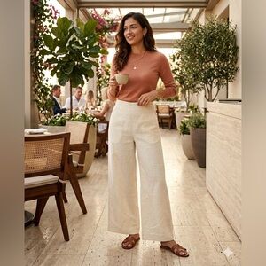 Elegant Cream Wide-Leg Women's Pants